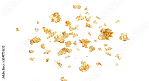 Scattered Gold Flakes Abstract Isolated On White Background