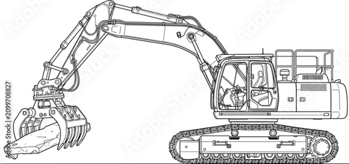 фотографія Heavy industrial tracked demolition excavator machine with sorting grapple claw