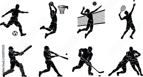 Canvas Print Sports silhouettes with athletes in dynamic action poses