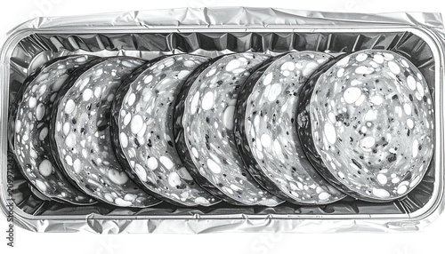 Sliced Salami In Foil Tray Realistic Photo Transparent Background