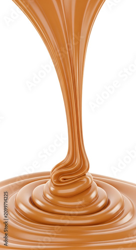 Smooth Caramel Pouring into Pool Realistic Isolated High Detail Food