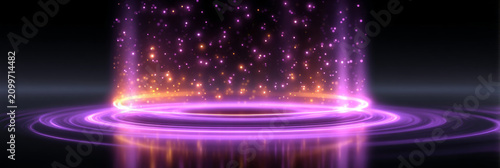 A circular stage with purple lighting effects