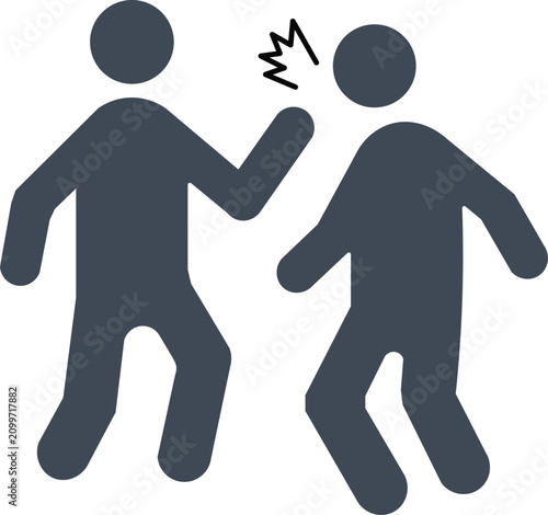 Quadro su tela Aggressive physical fight icon, stick figure man punching another person in the