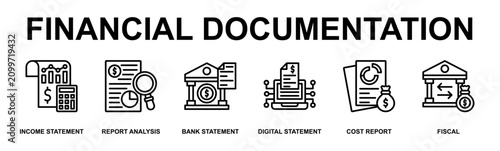 Εκτύπωση καμβά Financial Documentation Banner Web Outline Icon Vector Illustration Concept for