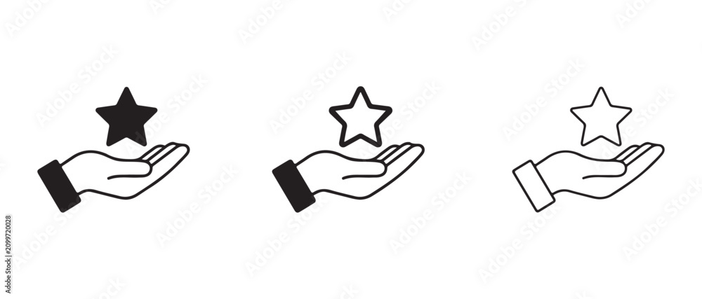 Fototapeta premium Star rating icons with hand rating symbols feedback icons review stars