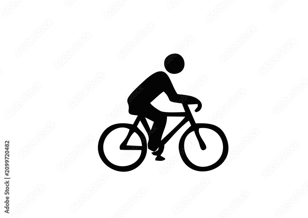 Obraz premium Minimalist black silhouette icon of a cyclist riding a bicycle on a white background