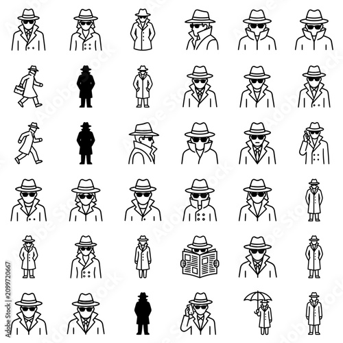 Slika na platnu Spy Detective Icon Set - Mystery Agent, Secret Operative, Investigator