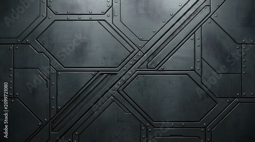 Futuristic spaceship panel texture with geometric seams and rivet details