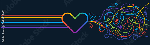 Fotografie rainbow heart banner with straight and chaotic messy lines