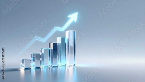 Business growth with crystal investment chart and glowing arrow
