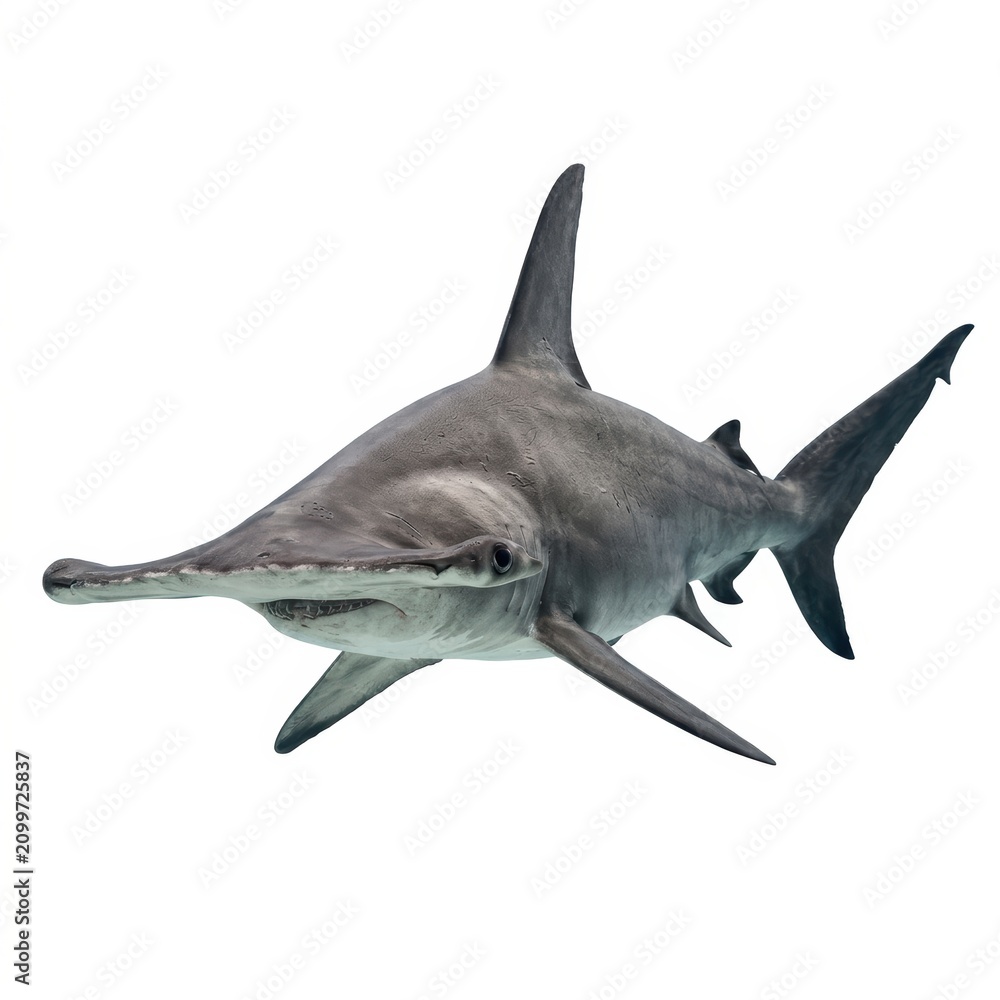 Fototapeta premium Realistic Hammerhead Shark Illustration Isolated on White Background.