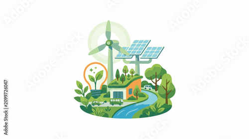 Eco-friendly scene with renewable energy and green living