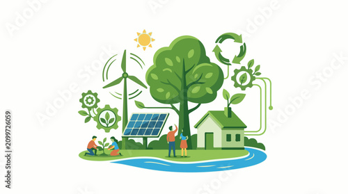 Eco-friendly scene with renewable energy nature and a house