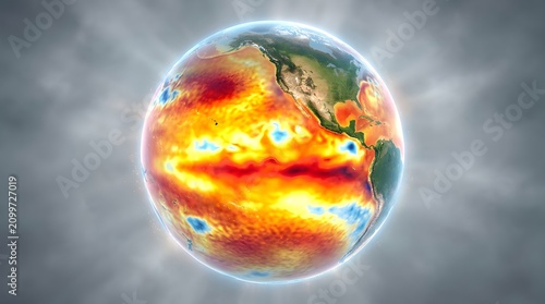 El Nino Ocean Temperature Heat Map 3D Globe Render