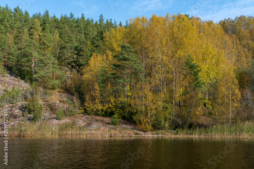 Ladoga Skerries National Park near the village of Lumivaara on a sunny autumn day, Republic of Karelia, Russia