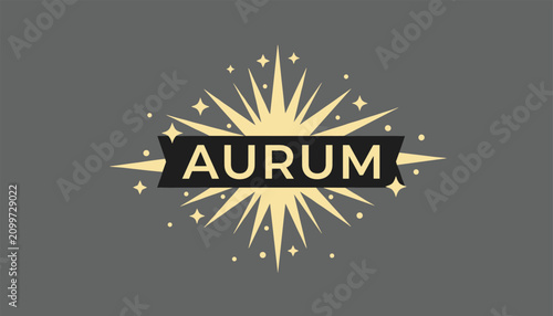 Golden starburst graphic with the word aurum displayed in a black banner on a sophisticated dark gray background.
