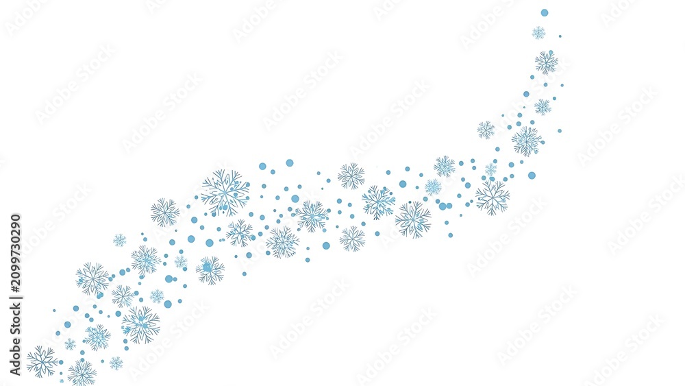 Obraz premium Flowing blue snowflake curve isolated on a white background, ideal for winter themes, festive decorations, greeting cards, and holiday promotions.