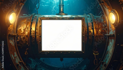 Underwater industrial machinery with glowing lights and metal textures.