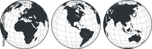 Foto Minimalist World Globe Silhouette Icon Set Showing Europe Africa the Americas an