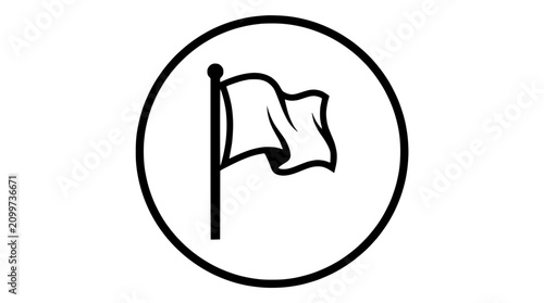 Waving Flag Icon in Circle, Vector Illustration, Symbol of Victory, Success, or Goal Achieved