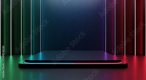 Modern smartphone displaying vibrant neon screen. Sleek mobile device with colorful gradient lighting effects.