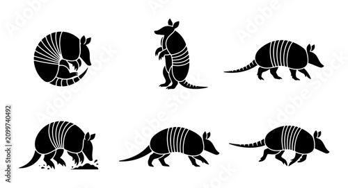 Cuadro en lienzo 70 Armadillo Icon Set, Mammal Silhouette Collection, Wildlife Vector Graphics, A