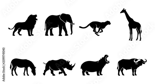 Photography 70 African Safari Wildlife Silhouettes, Set of 8 Iconic Animals, Vector Graphics