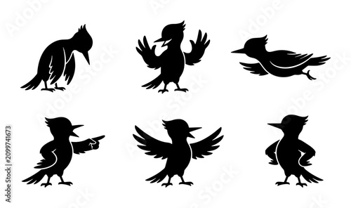 Quadro su tela 70 Chirping Bird Silhouettes, Six Expressive Avian Poses, Vector Graphics for Wi