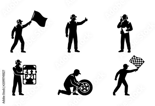 Photos 70 Racing Pit Crew Icons, Motorsport Mechanics Set, Formula 1 Pit Stop Graphics,
