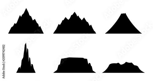 Fotografie 70 Diverse Mountain Silhouettes Collection, Rocky Peaks & Flat Tops Vector Icons