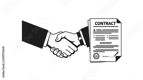 Business handshake agreement, contract signing, partnership success