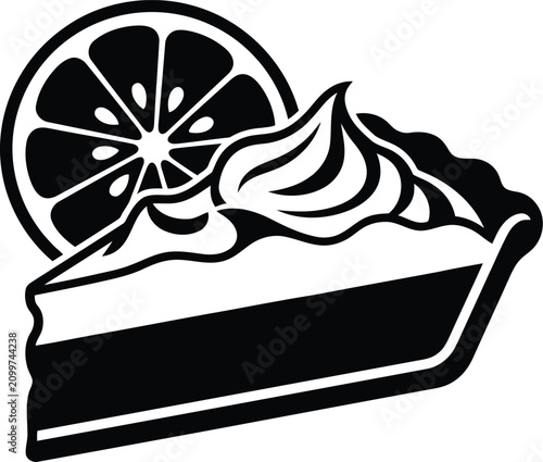 Bild auf Leinwand Black and White Illustration of Cream Pie Slice with Whipped Topping, Isolated D