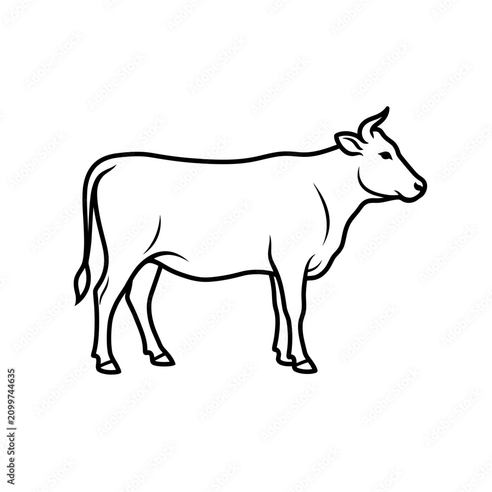 Fototapeta premium Simple Line Art Cow Illustration, Minimalist Farm Animal Vector Icon