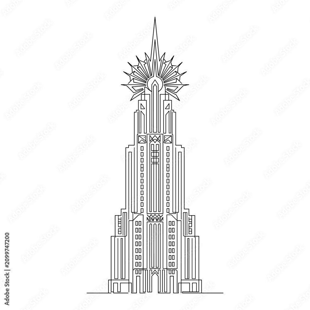 Obraz premium Art Deco Skyscraper Building Line Art Vector Illustration