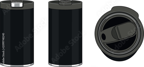Schilderij op canvas Vector travel mug tech pack mockup design featuring reusable insulated steel cof