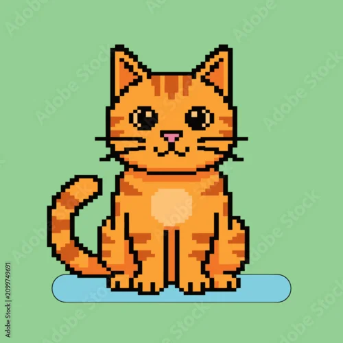 Obraz Pixel art sitting orange tabby cat.