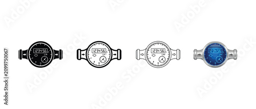 digital watches with various designs and colors on white background  isolated  various watch faces and bands