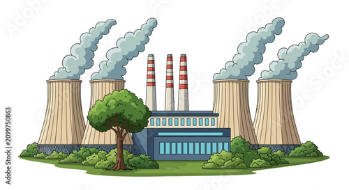 Canvastavla Industrial power plant, cooling towers, smokestacks, factory, pollution