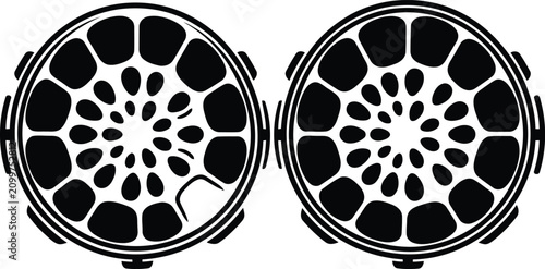 Photos Pair of Black and White Alloy Wheel Rim Designs Isolated on White Background