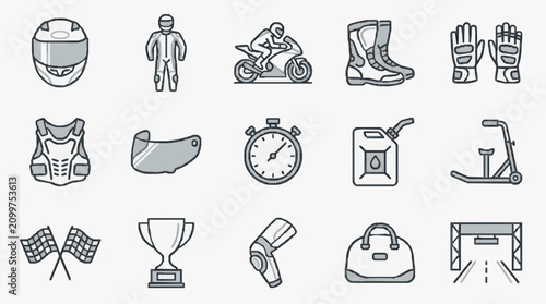 Canvastavla Dynamic Collection of Monochromatic Motorcycle Racing and Sports Equipment Icons