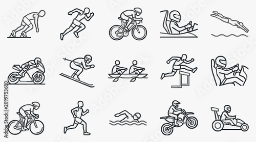 Cuadro en lienzo Minimalist Black and White Line Drawing Icons of Various Sports and Athletic Act