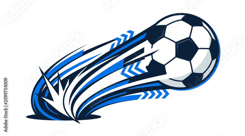 Photos Dynamic soccer ball with blue motion trails design.