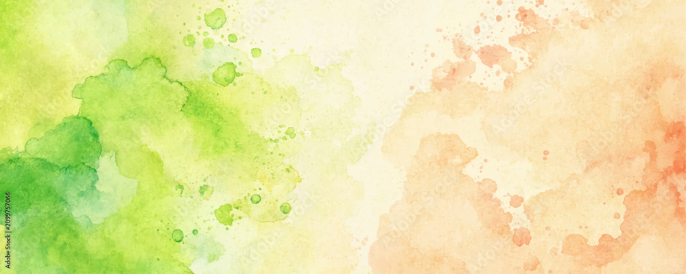 Obraz premium Abstract Watercolor Background with Green and Orange Paint Splashes for Banner Design