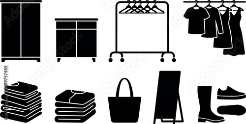 Foto Wardrobe Organization and Bedroom Furniture Silhouette Icon Set Featuring Armoir