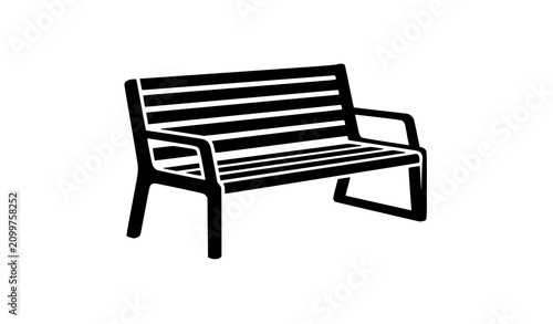Bild auf Leinwand Modern Wooden Slat Park Bench Silhouette Vector Icon with Armrests for Public Ga