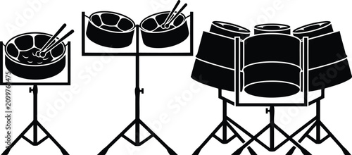 Photography Black Silhouette Drum Set and Percussion Instruments Isolated on White Backgroun