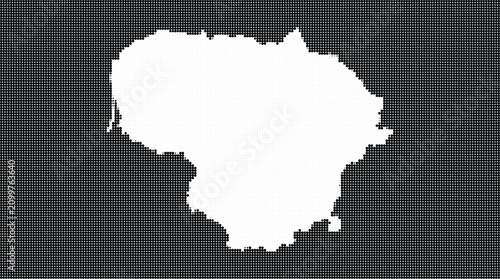 Foto Detailed map of Lithuania silhouette illustrated with a modern black and white halftone dot pattern style for creative graphic design projects, isolated on dark background