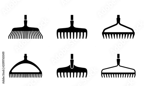 Photos Garden Rake Icons Set, Leaf Rake Tools, Agricultural Implements, Outdoor Gardeni