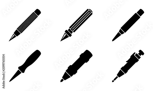 Fotografía Black Marker Pens and Pencils, Drawing Tools Set, Graphic Design Instruments, St