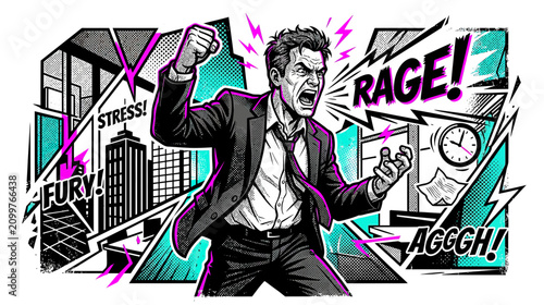 Schilderij op canvas Angry businessman yelling in office with comic style